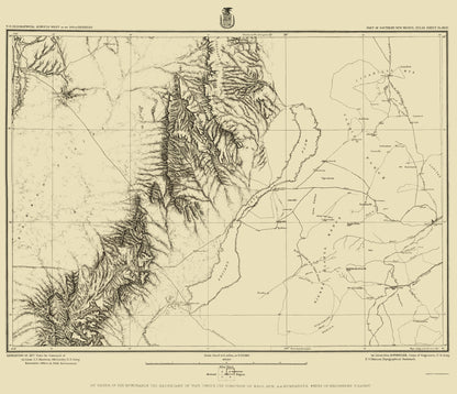 Topographical Map - New Mexico Sheet 1 - US Army 1877 - 23 x 26.75 - Vintage Wall Art