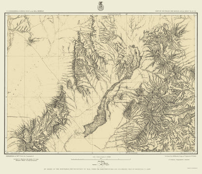 Topographical Map - New Mexico Sheet 2 - US Army 1877 - 23 x 26.76 - Vintage Wall Art