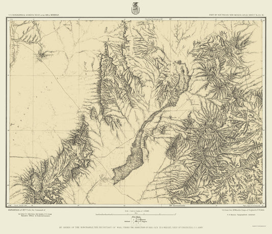 Topographical Map - New Mexico Sheet 2 - US Army 1877 - 23 x 26.76 - Vintage Wall Art