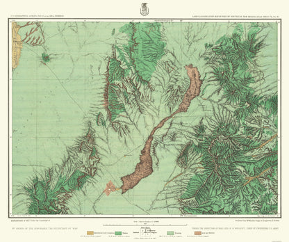 Topographical Map - South New Mexico Land Classification Sheet - US Army 1877 - 23 x 27 - Vintage Wall Art