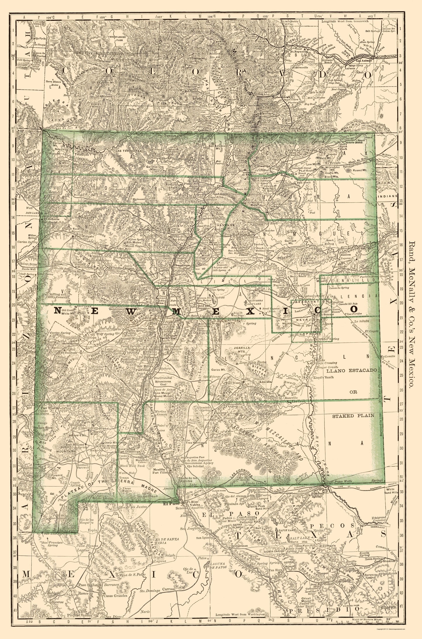 Historic State Map - New Mexico - Rand McNally 1879 - 23 x 34.83 - Vintage Wall Art