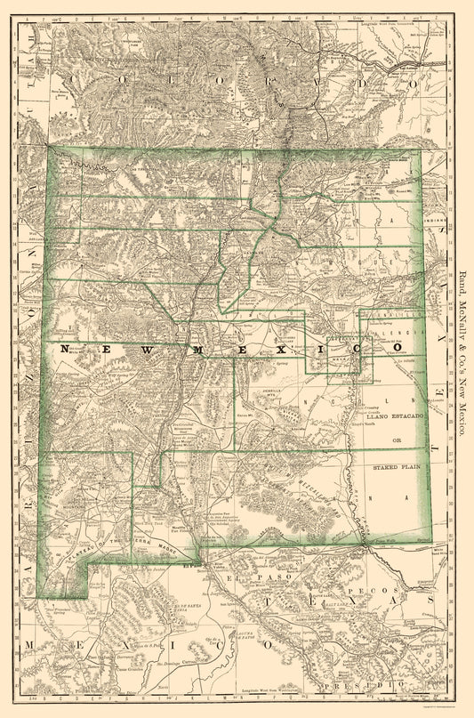 Historic State Map - New Mexico - Rand McNally 1879 - 23 x 34.83 - Vintage Wall Art