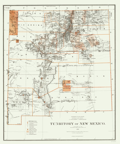 Historic State Map - New Mexico - Roeser 1879 - 23 x 27.44 - Vintage Wall Art