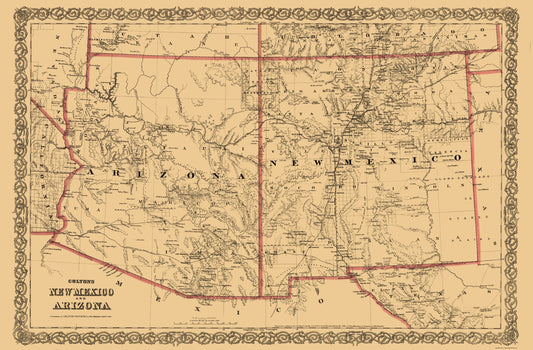 Historic State Map - New Mexico Arizona - Colton 1873 - 23 x 35.07 - Vintage Wall Art