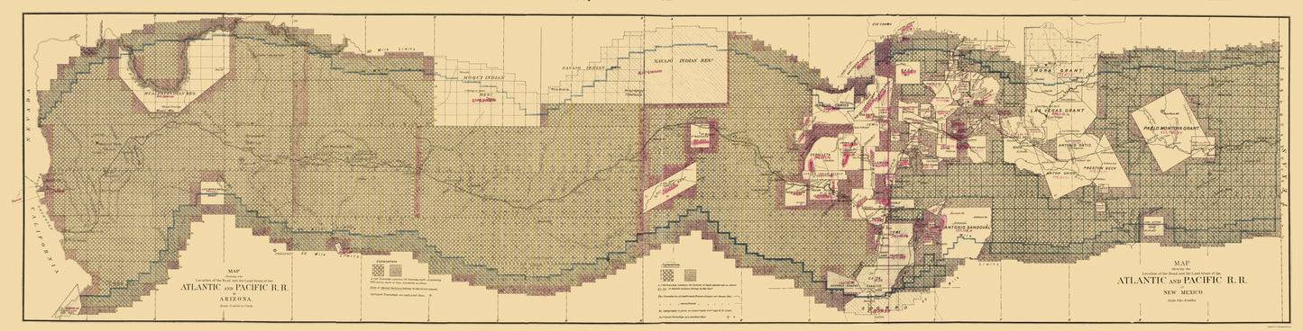 Railroad Map - Atlantic and Pacific Railroad - 1883 - 23 x 90.17 - Vintage Wall Art