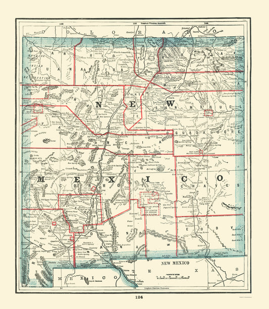 Historic State Map - New Mexico - Rathbun 1893 - 23 x 26.44 - Vintage Wall Art