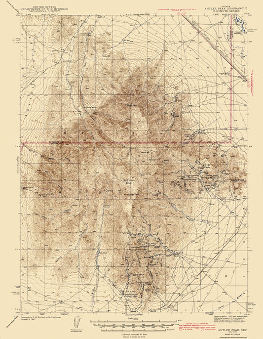 Topographical Map - Antler Nevada - USGS 1943 - 23 x 29.61 - Vintage Wall Art