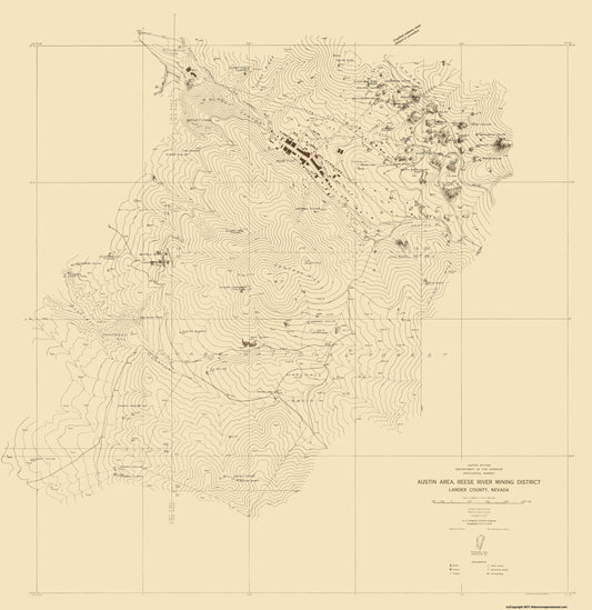 Historic Mine Map - Nevada Austin Reese River Mining District - Hodgeson 1937 - 23 x 23 - Vintage Wall Art