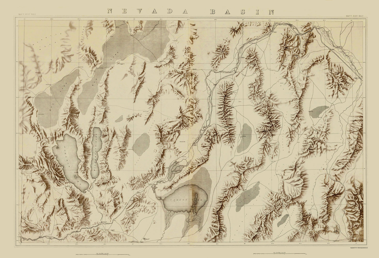 Topographical Map - Nevada Basin Nevada - King 1876 - 23 x 33.74 - Vintage Wall Art