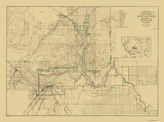 Topographical Map - Boulder Canyon Project Nevada - DOI 1940 - 30.88 x 23 - Vintage Wall Art