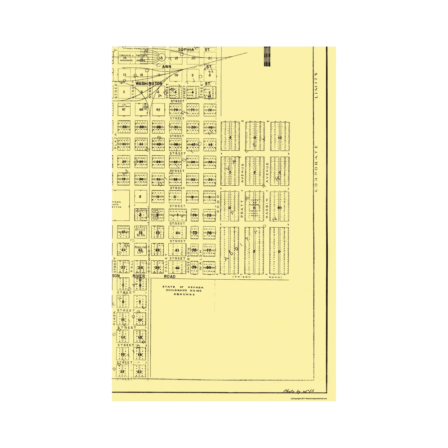 Historic City Map - Carson City Nevada Plat - Curtis 1948 - 23 x 36.44 - Vintage Wall Art