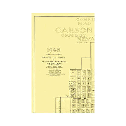Historic City Map - Carson City Nevada Plat - Curtis 1948 - 23 x 36.44 - Vintage Wall Art