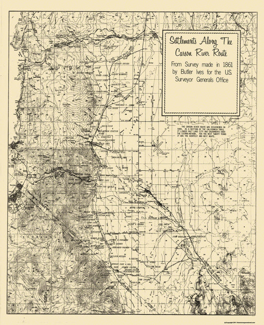 Historic City Map - Carson Nevada River Settlement - Ives 1861 - 23 x 28.25 - Vintage Wall Art