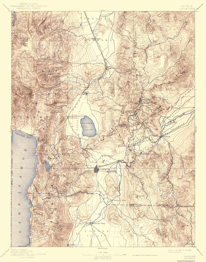 Topographical Map - Carson Nevada Sheet - USGS 1893 - 23 x 29.15 - Vintage Wall Art