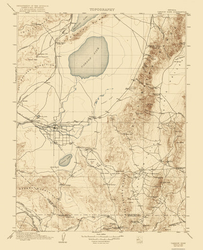 Topographical Map - Carson Sink Nevada Quad - USGS 1910 - 23 x 28.26 - Vintage Wall Art