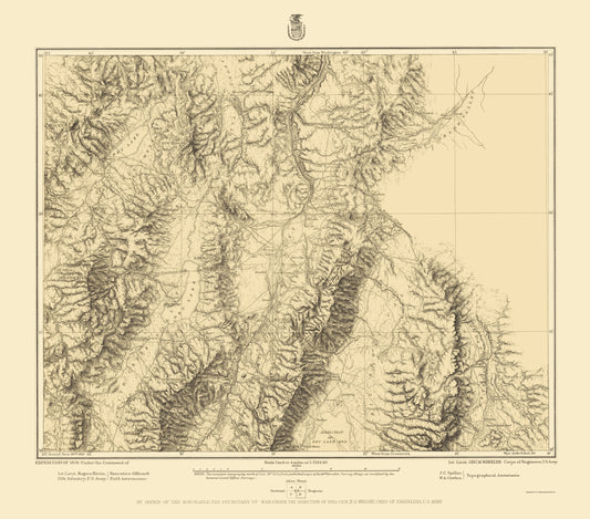 Topographical Map - Central Nevada Geographical Sheet - US Army 1882 - 23 x 26.14 - Vintage Wall Art