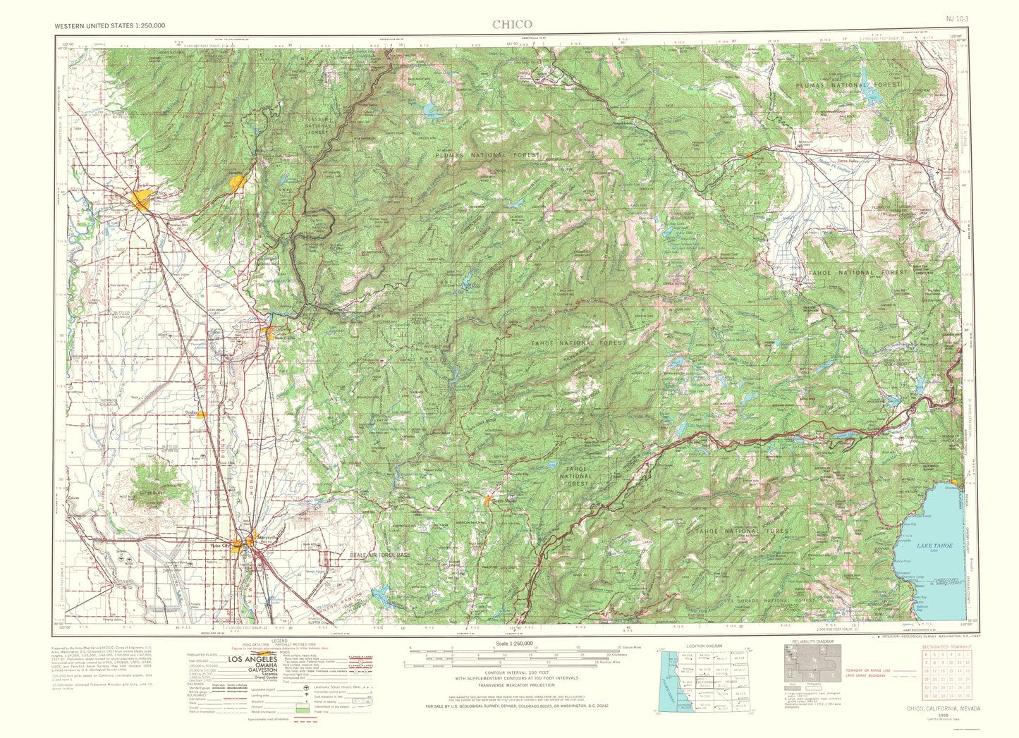 Topographical Map - Chico California Nevada Quad - USGS 1967 - 23 x 31.75 - Vintage Wall Art