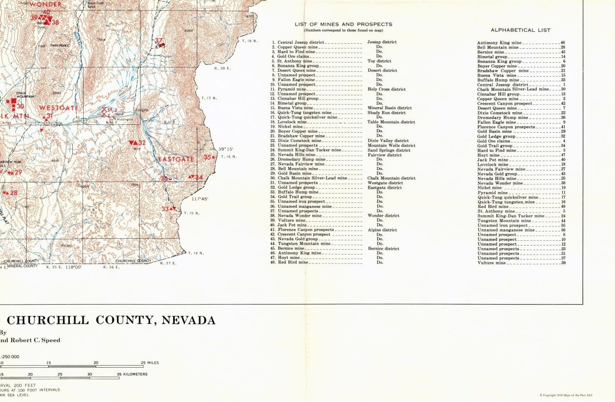 Historic Mine Map - Nevada Churchill County Mineral Resources - Willden 1955 - 35.13 x 23 - Vintage Wall Art