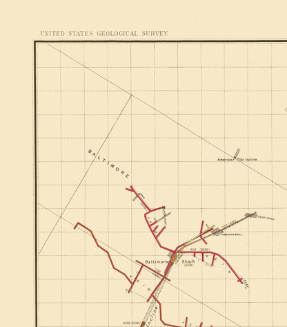 Historic Mine Map - Nevada Comstock Mine Number Nine - Becker 1882 - 23 x 26 - Vintage Wall Art