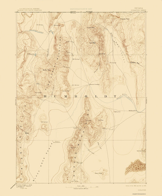 Topographical Map - Disaster Nevada Sheet - USGS 1893 - 23 x 27.81 - Vintage Wall Art