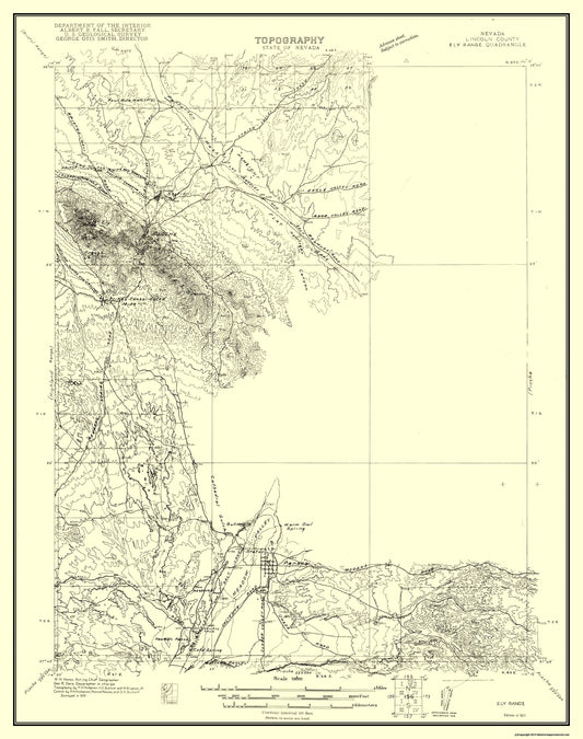 Topographical Map - Ely Range Nevada Quad - USGS 1921 - 23 x 29.11 - Vintage Wall Art