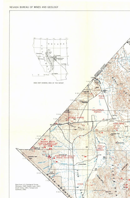 Historic Mine Map - Nevada Esmeralda County Mineral Mines - USGS 1960 - 23 x 34.98 - Vintage Wall Art