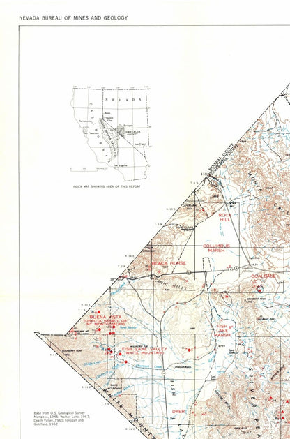 Historic Mine Map - Nevada Esmeralda County Minerals Mines - USGS 1945 - 23 x 34.77 - Vintage Wall Art