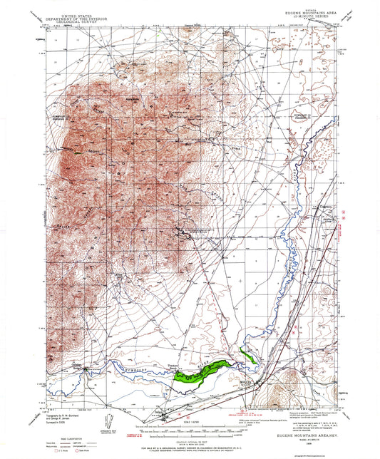 Topographical Map - Eugene Mt Area Nevada - USGS 1939 - 23 x 27.81 - Vintage Wall Art