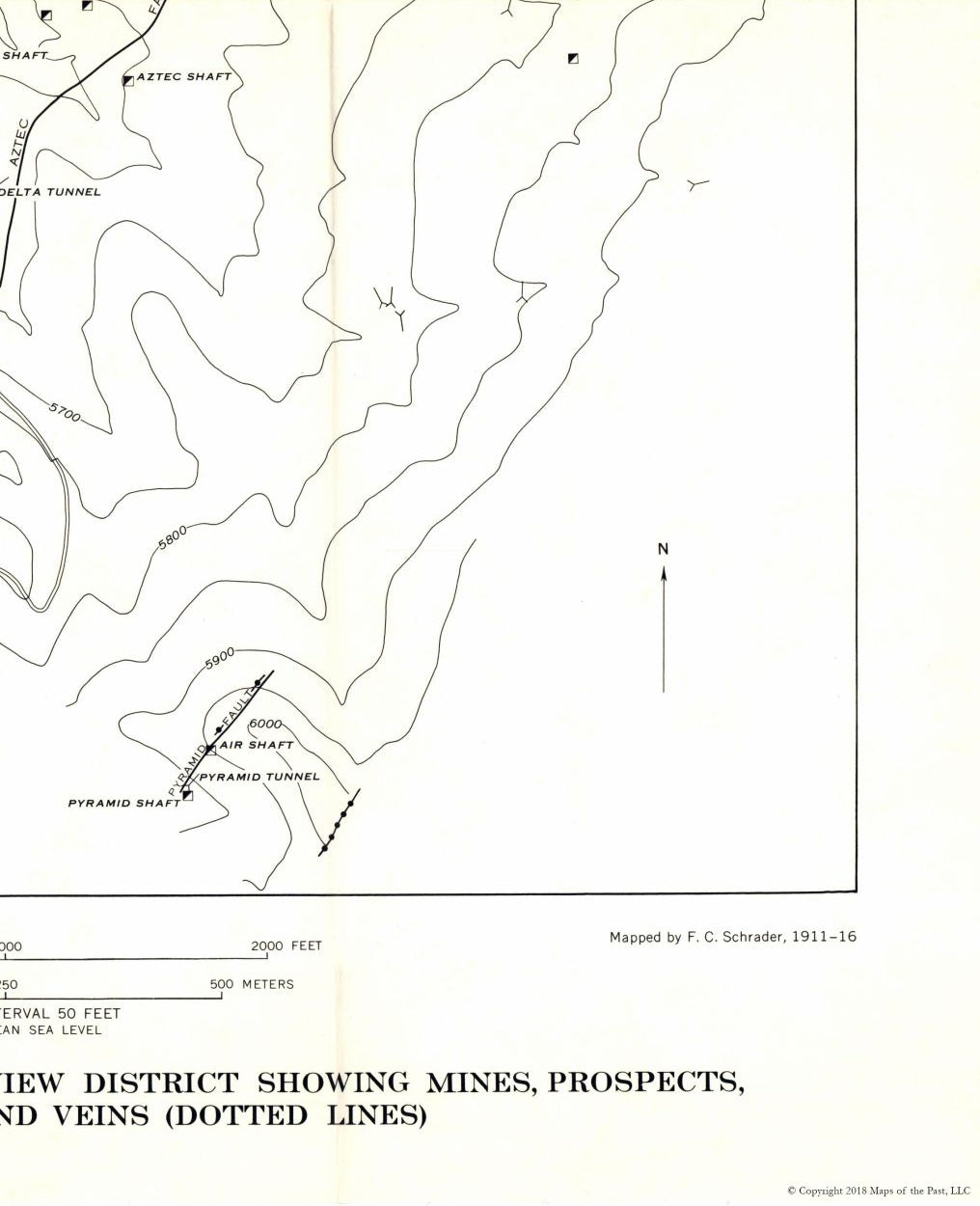 Historic Mine Map - Nevada Fairview District Mines Prospect Veins - USGS 1911 - 23 x 28.30 - Vintage Wall Art
