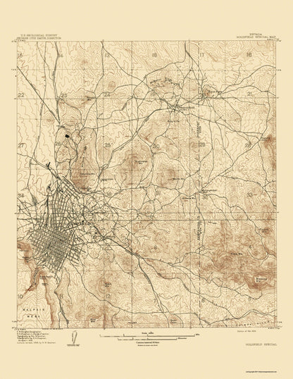 Topographical Map - Goldfield Special Nevada Quad - USGS 1909 - 23 x 29.77 - Vintage Wall Art