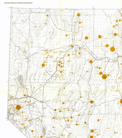 Historic Mine Map - Nevada Gold Producing District Mines - Bonham 1976 - 23 x 26.04 - Vintage Wall Art