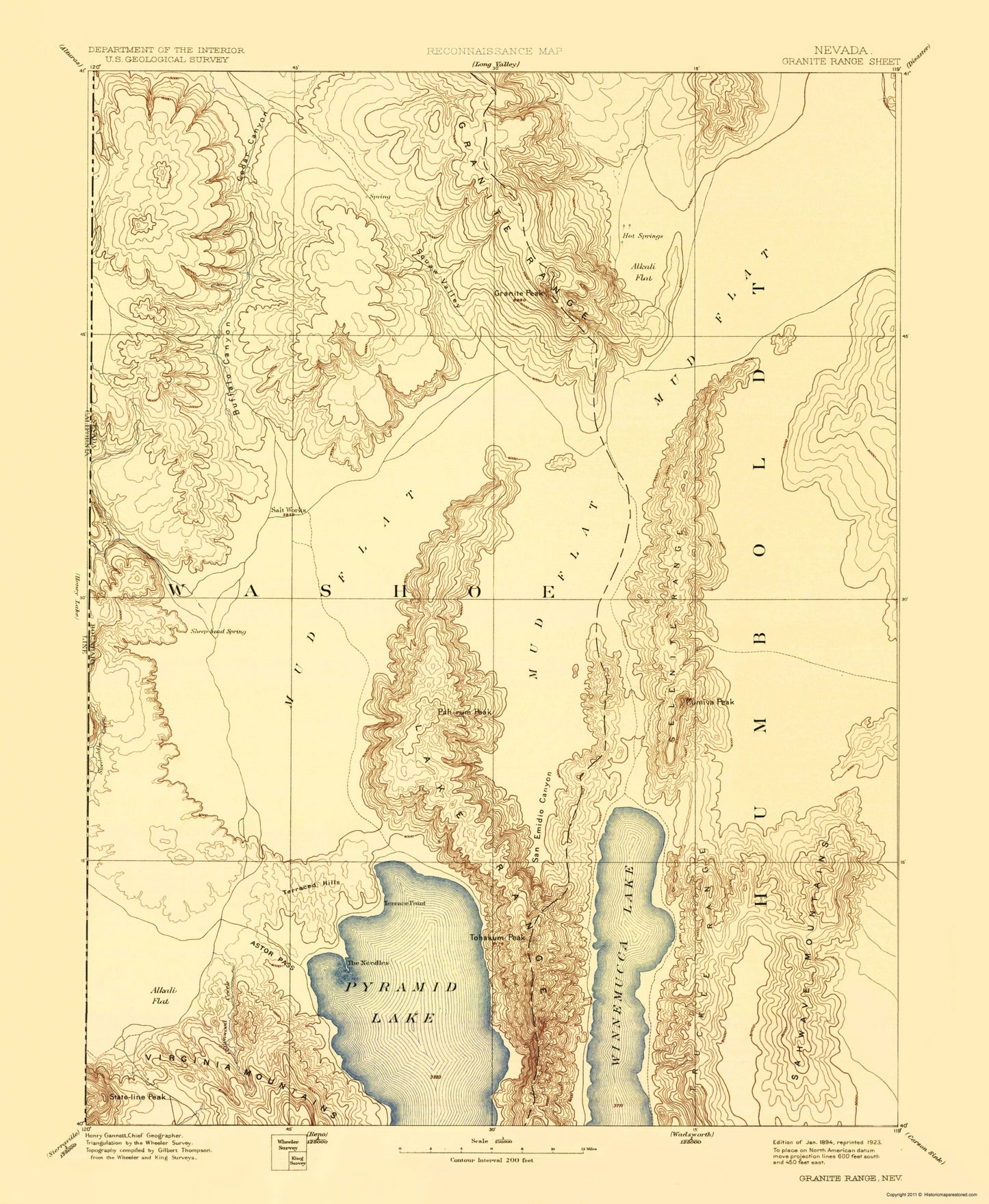 Topographical Map - Granite Range Nevada Sheet - USGS 1894 - 23 x 27.99 - Vintage Wall Art