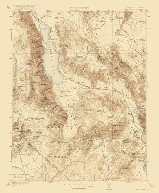 Topographical Map - Hawthorne California Nevada Quad - USGS 1911 - 23 x 27.88 - Vintage Wall Art