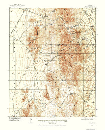 Topographical Map - Highland Nevada Quad - USGS 1913 - 23 x 28.38 - Vintage Wall Art