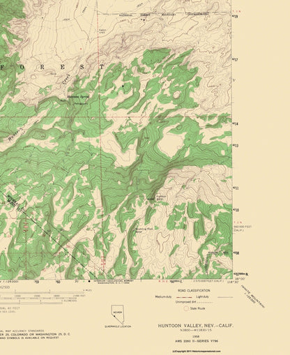 Topographical Map - Huntoon Valley Nevada California Quad - USGS 1958 - 23 x 28.13 - Vintage Wall Art