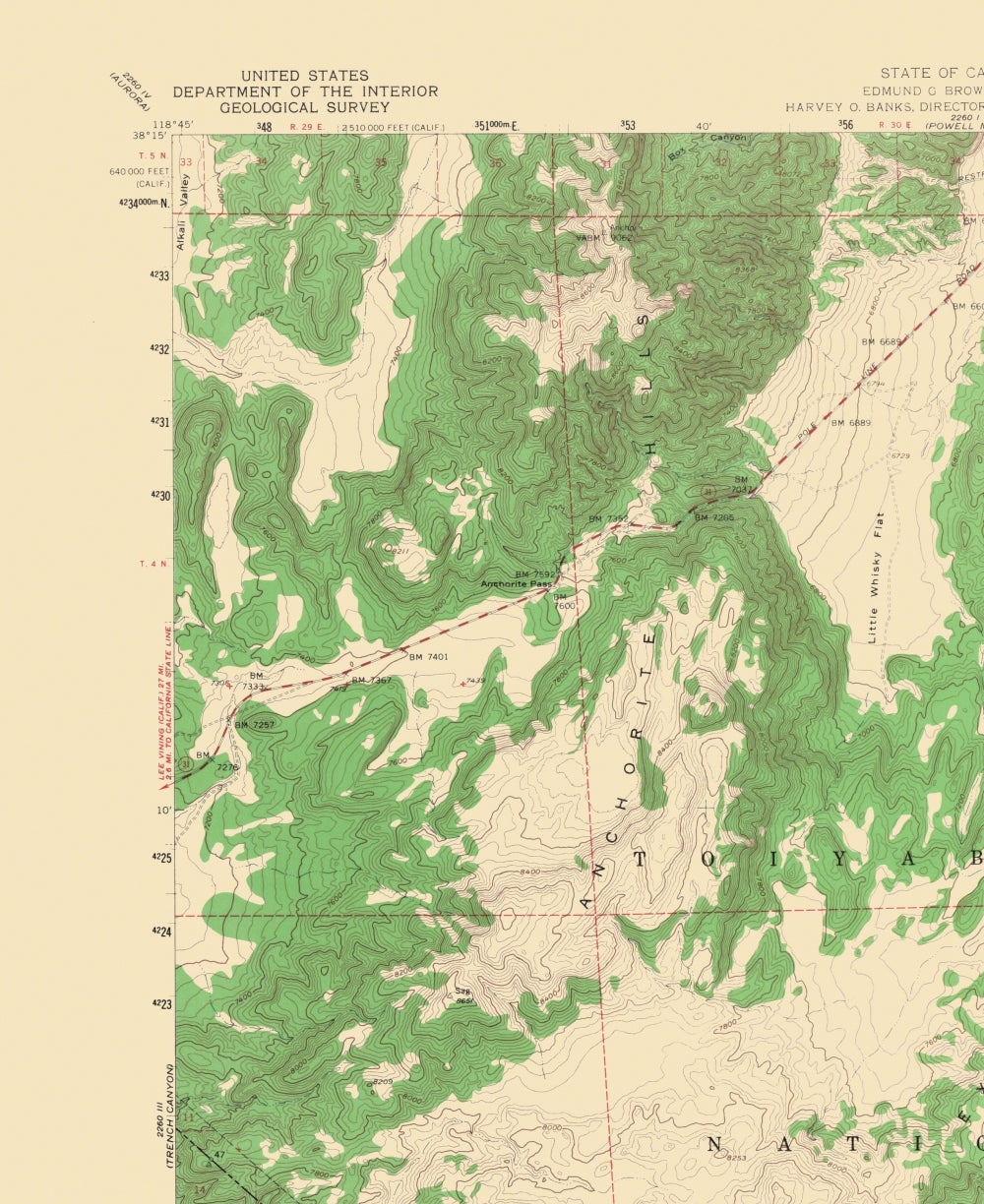 Topographical Map - Huntoon Valley Nevada California Quad - USGS 1958 - 23 x 28.13 - Vintage Wall Art