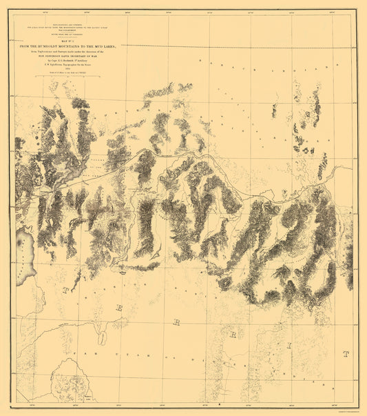 Topographical Map - Humboldt Range Mud Lakes Nevada - Davis 1855 - 23 x 26.03 - Vintage Wall Art