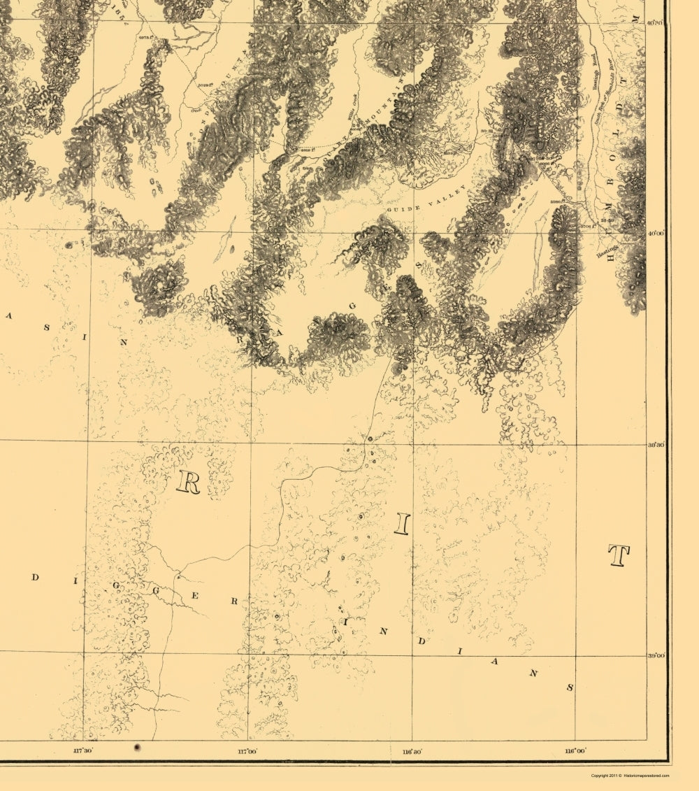 Topographical Map - Humboldt Range Mud Lakes Nevada - Davis 1855 - 23 x 26.03 - Vintage Wall Art