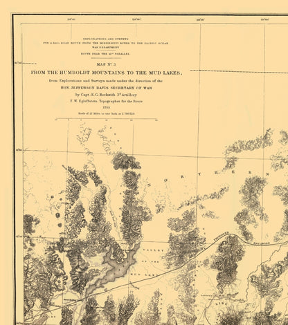 Topographical Map - Humboldt Range Mud Lakes Nevada - Davis 1855 - 23 x 26.03 - Vintage Wall Art