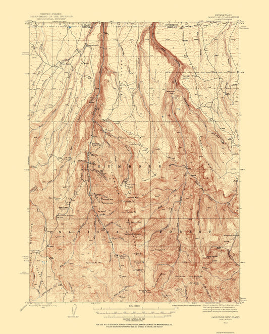 Topographical Map - Jarbidge Nevada Idaho Quad - USGS 1943 - 23 x 28.57 - Vintage Wall Art