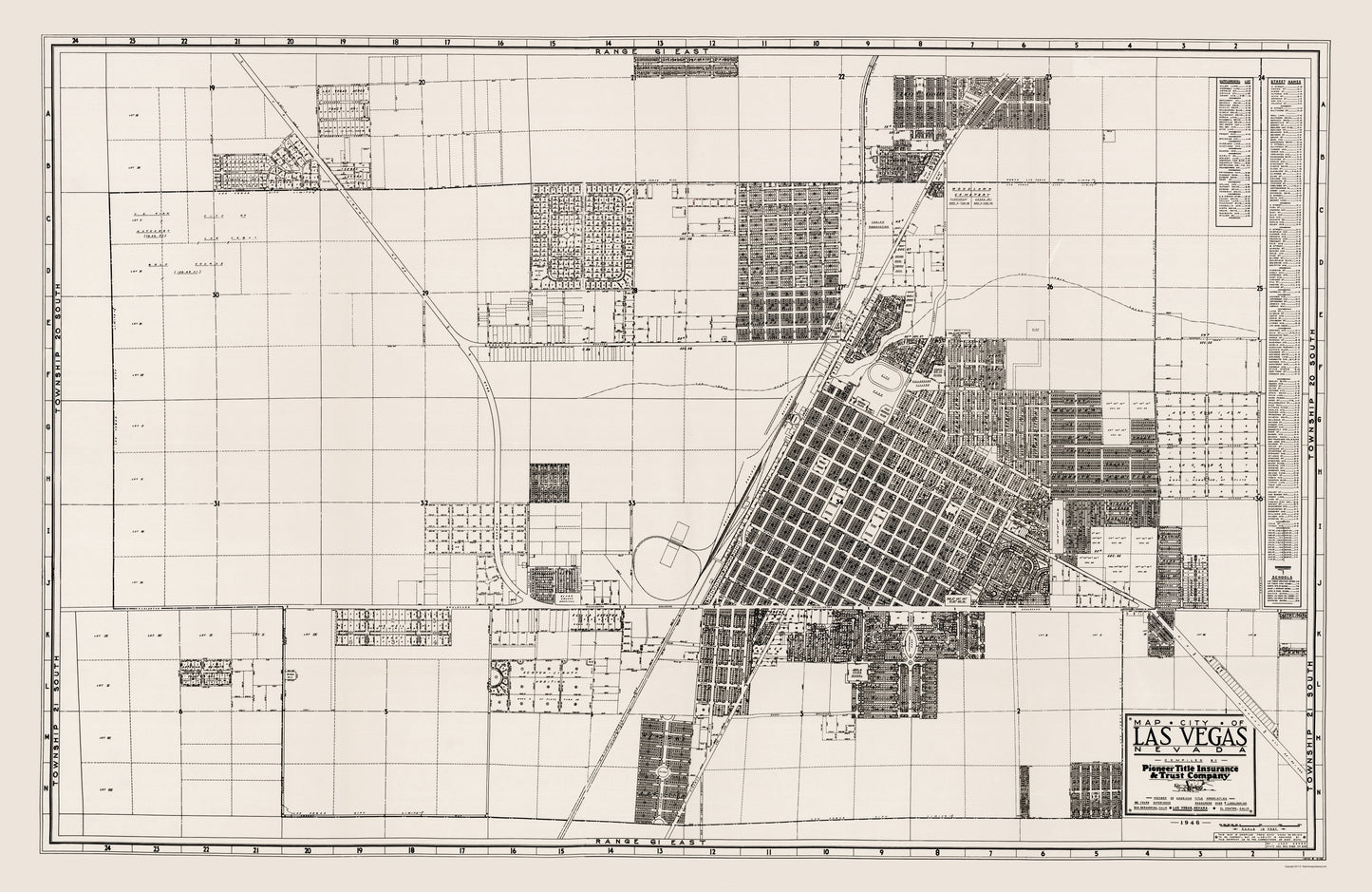 Historic City Map - Las Vegas Nevada County - Pioneer Title 1946 - 23 x 35.38 - Vintage Wall Art