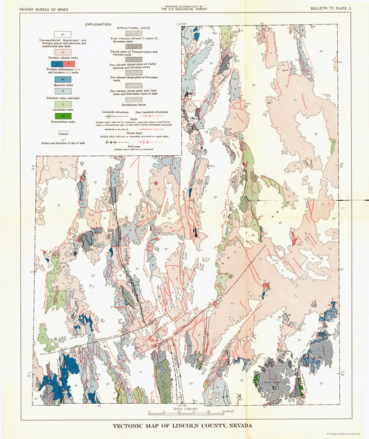 Historic Mine Map - Nevada Lincoln County Tectonic Mines - USGS 1998 - 23 x 27.36 - Vintage Wall Art
