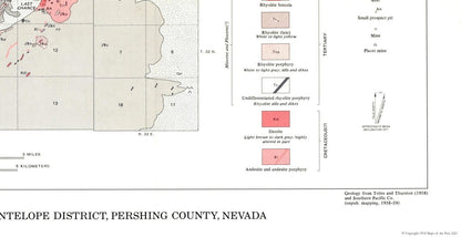 Historic Mine Map - Nevada Antelope District Pershing County Mines - USGS 1958 - 44.60 x 23 - Vintage Wall Art