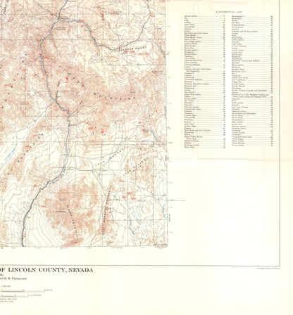 Historic Mine Map - Nevada Lincoln County Minerals Mines - Tschanz 1960 - 23 x 24.75 - Vintage Wall Art