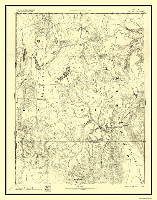 Topographical Map - Long Valley Nevada Sheet - USGS 1894 - 23 x 29.27 - Vintage Wall Art