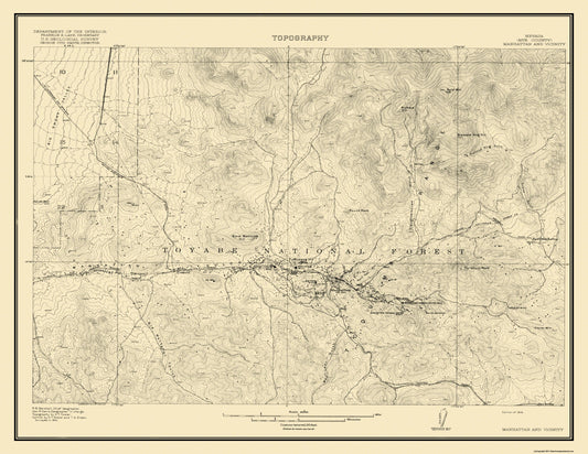 Topographical Map - Manhattan Vicinity Nevada - USGS 1916 - 29.77 x 23 - Vintage Wall Art