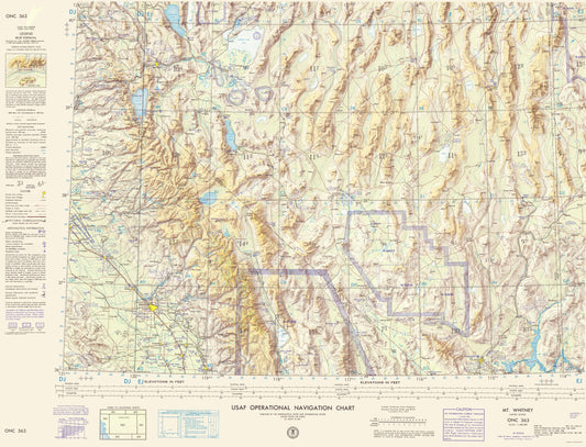 Topographical Map - Mt Whitney California Nevada Arizona Sheet - USAF 1962 - 23 x 30.11 - Vintage Wall Art