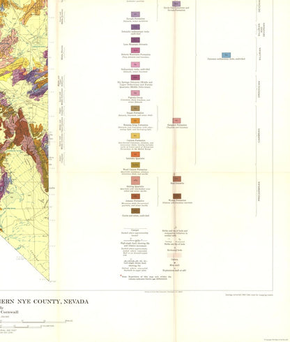 Historic Mine Map - Nevada Southern Nye County Mines - Cornwall 1954 - 23 x 27.09 - Vintage Wall Art
