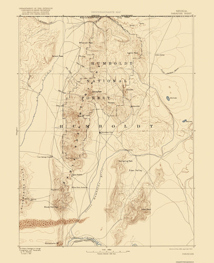 Topographical Map - Paradise Nevada Sheet - USGS 1893 - 23 x 28.38 - Vintage Wall Art