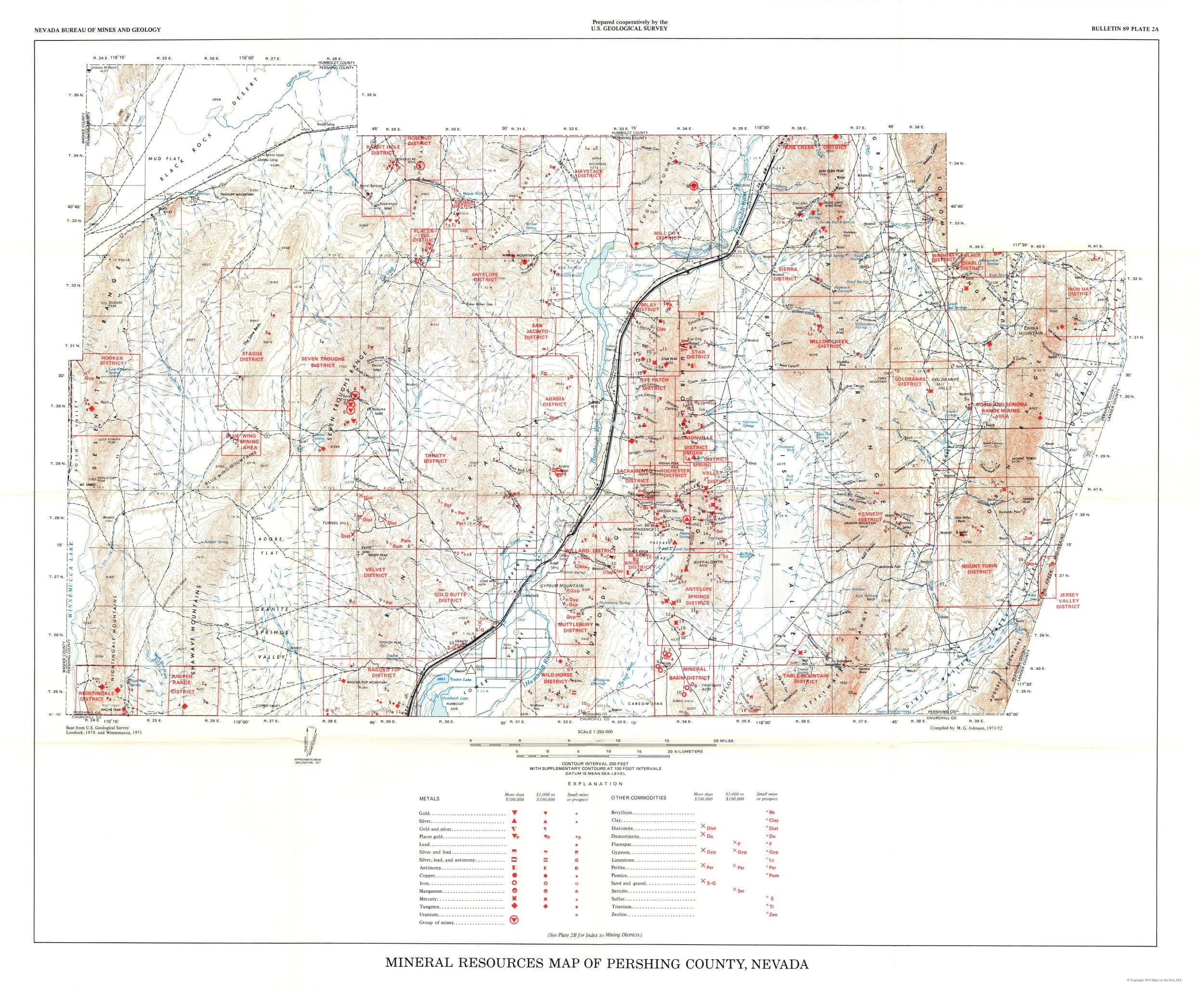 Pershing County Map Historic Mine Map - Nevada Pershing County Minerals Mine - Johnson 197 ...